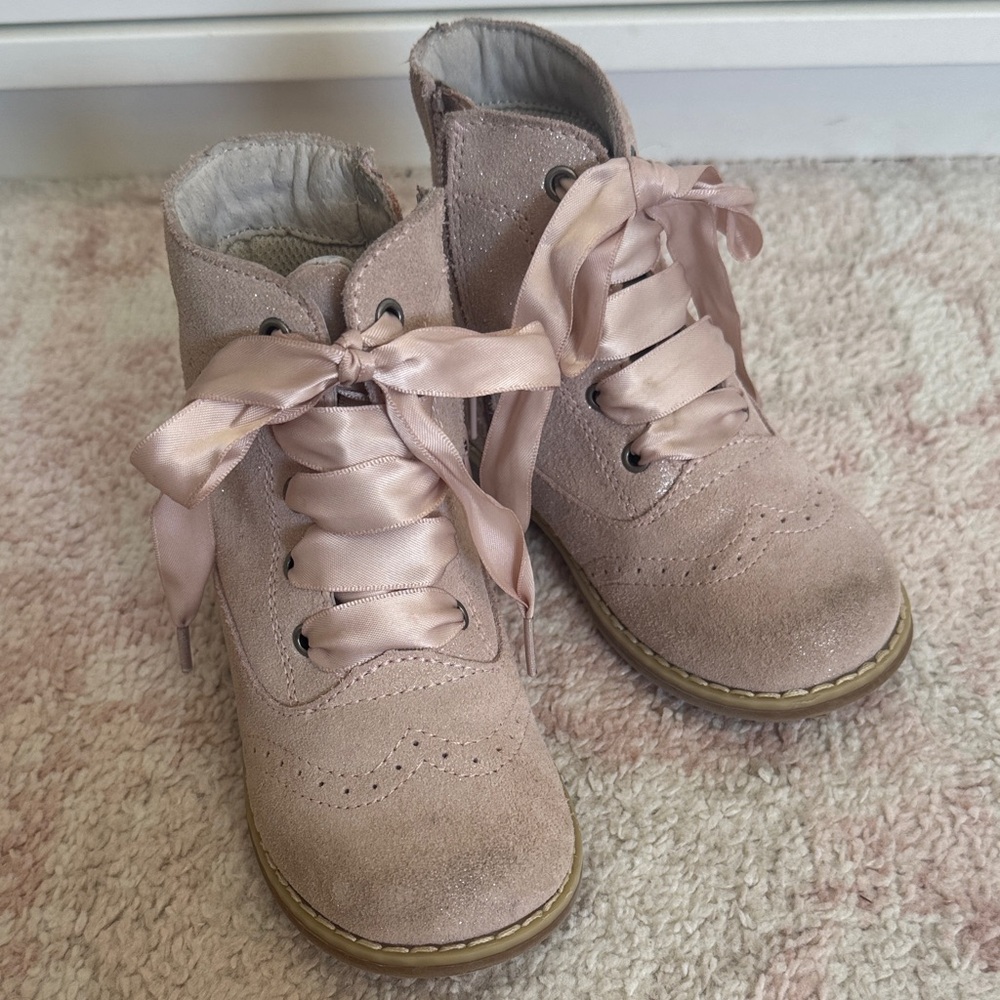 L'Amour Pink Suede Lace-Up Kids Boots